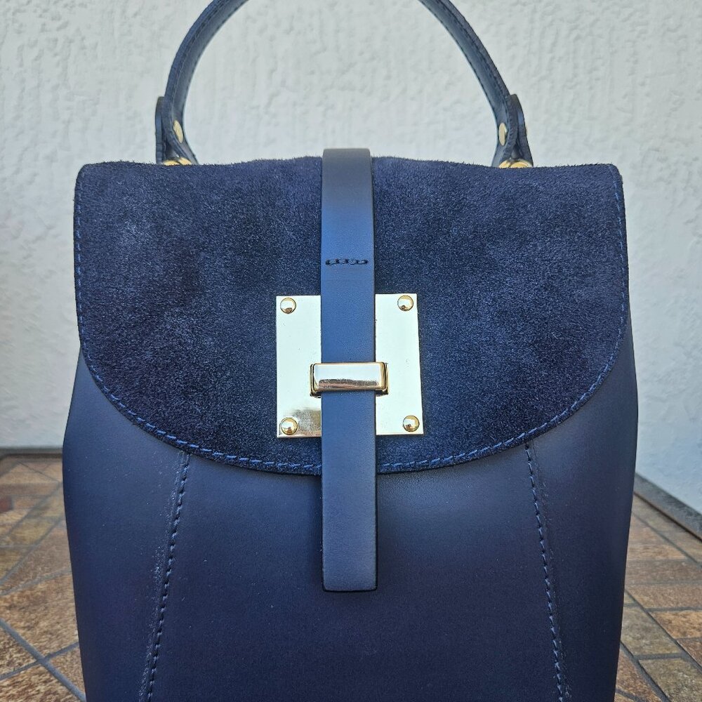 Navy Blue Genuine Leather & Suede Convertible Bag/Backpack Made in Italy